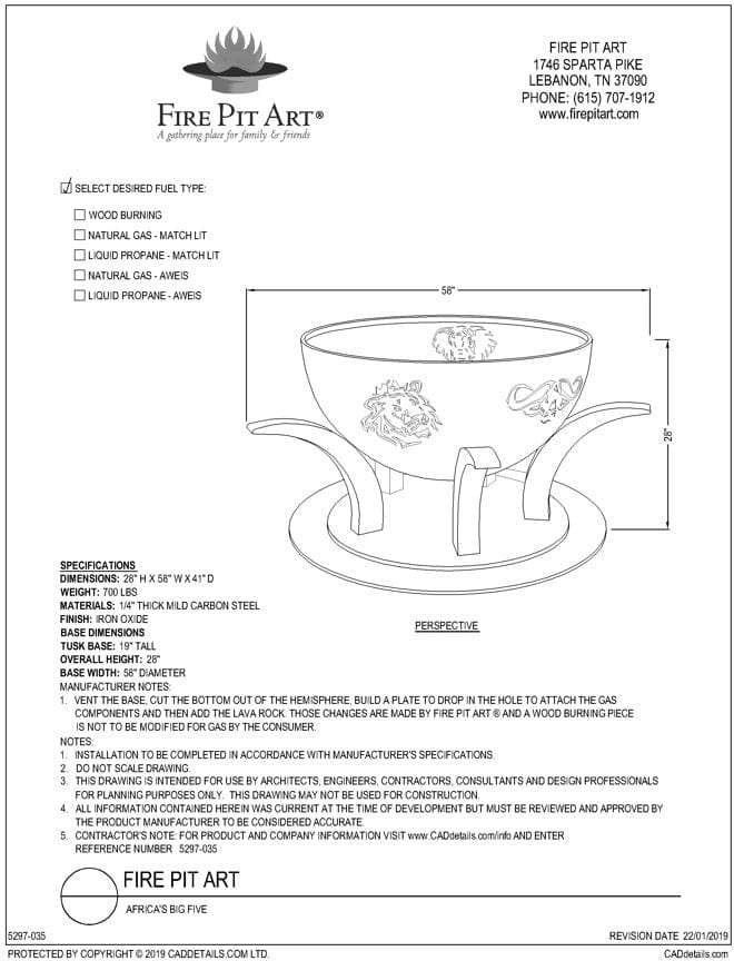 Fire Pit Art Africa's Big Five - Backyard Marketplace