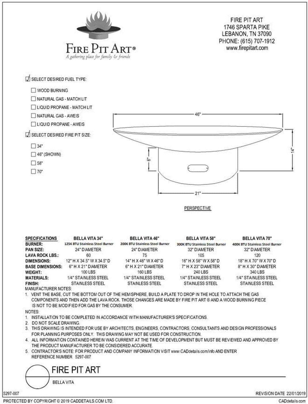 Fire Pit Art Bella Vita 46" - Backyard Marketplace