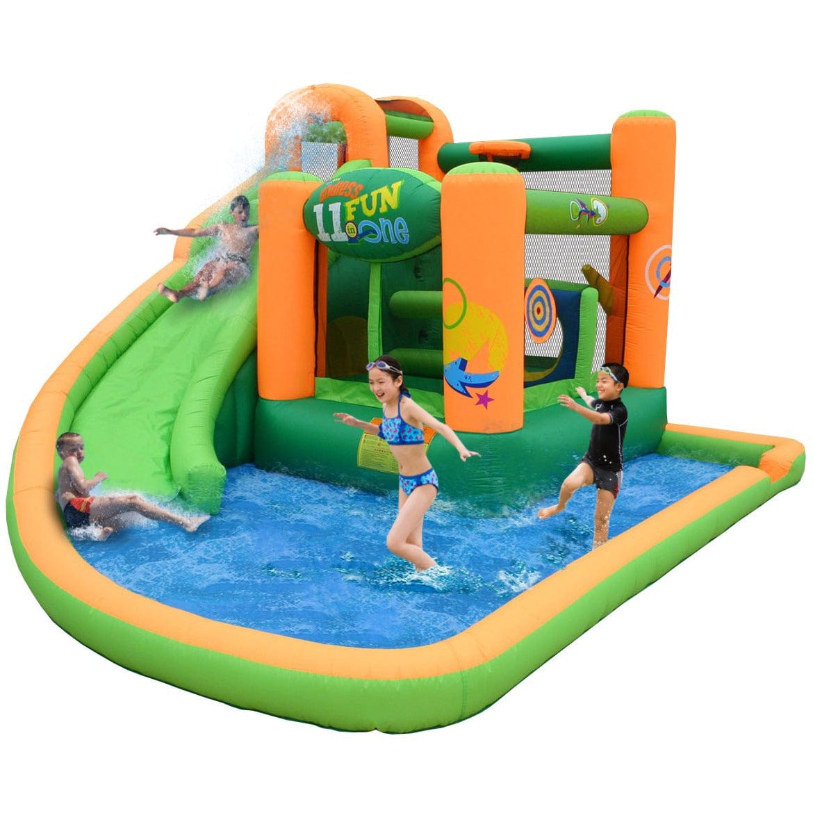 KidWise Endless Fun 11 in 1 Inflatable Bounce House with Waterslide - Backyard Marketplace