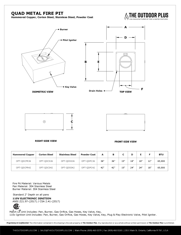 The Outdoor Plus 36" Quad Powder Coat Fire Pit