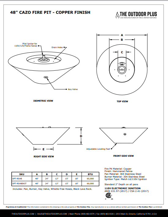 The Outdoor Plus Cazo 48" Round Copper Fire Pit - Backyard Marketplace