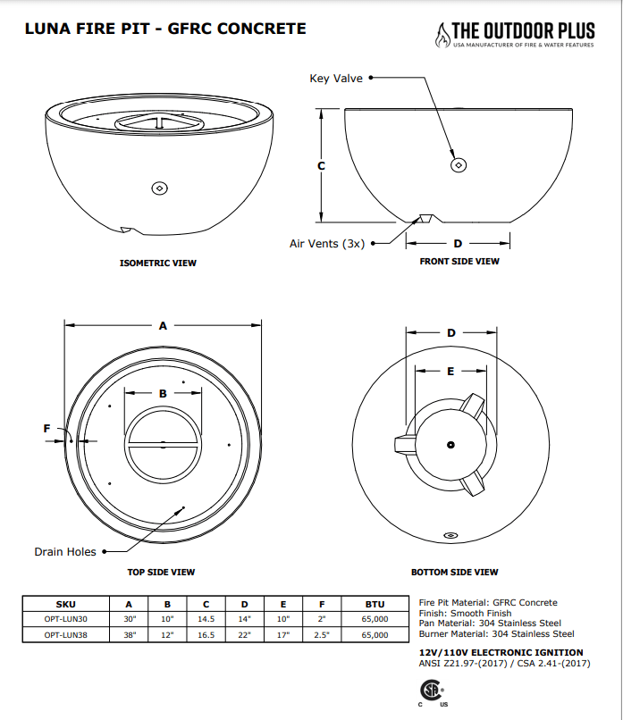 The Outdoor Plus Luna 30" Concrete Fire Pit