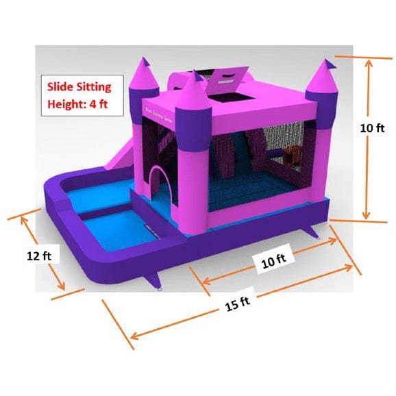 15' Pink Castle Moonwalk Combo (Bouncer & Water Slide)