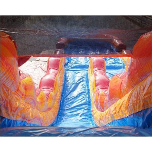 19'H Volcano Dual Lane Inflatable Wet/Dry Slide With Pool